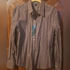 Ralph Lauren large Brown & White pinned striped blouse